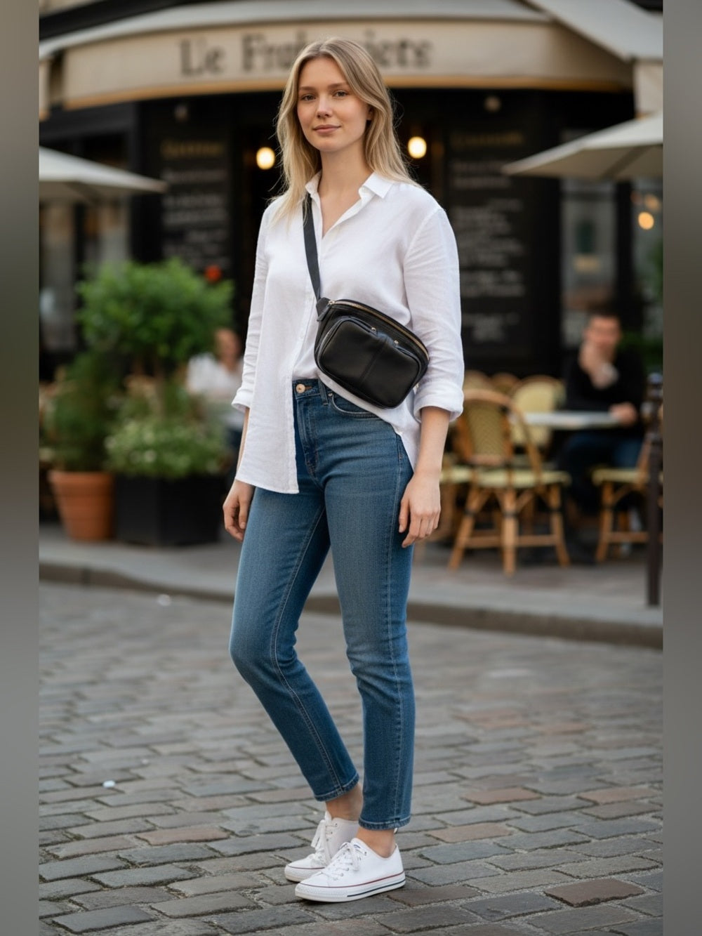WANT Les Essentiels Testa Black Leather Waist Pack Crossbody Sling Bag