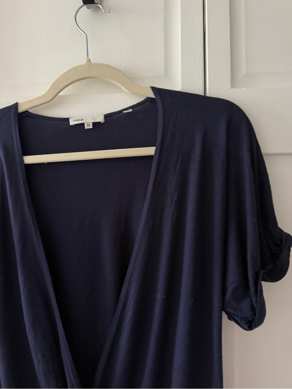 Vince Navy Blue Deep V-Neck Surplice Drape Wrap Top XS