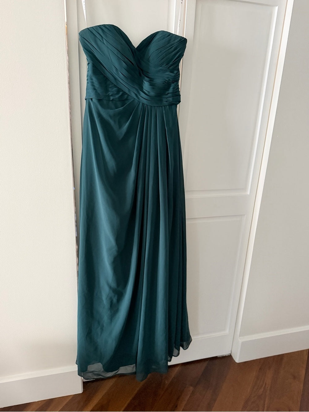 New Azazie Dark Green Strapless Ruched Chiffon Maxi Dress A6