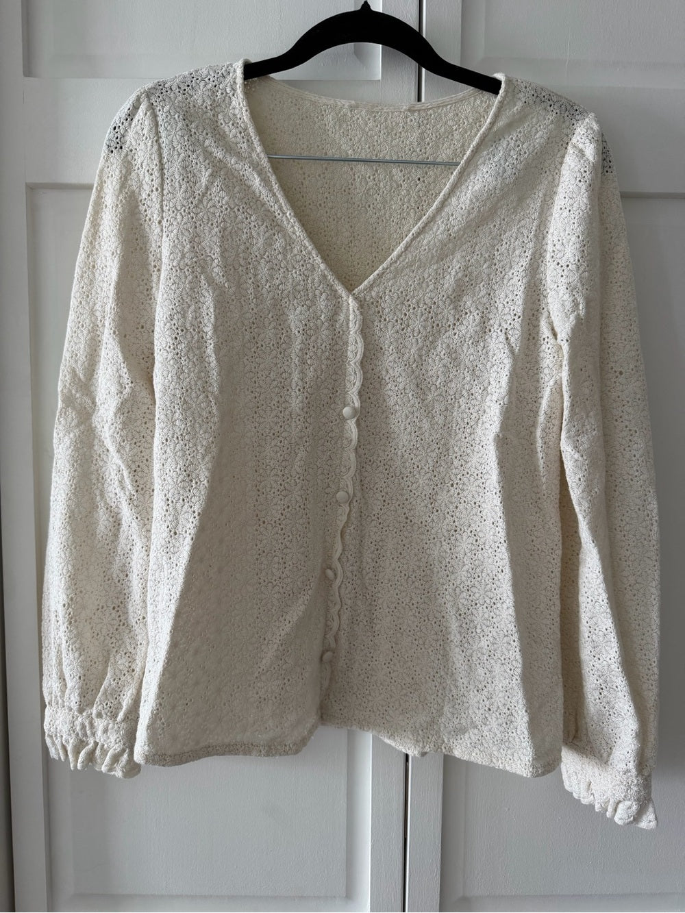 Vintage Cream 100% Cotton Lace Blouse - Size M
