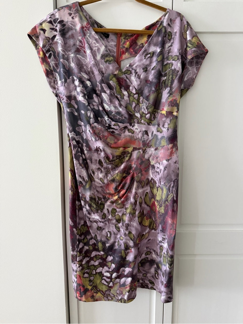 Escada Abstract Floral Print Ruched Waist Midi Dress - Size 42 Like New S 12
