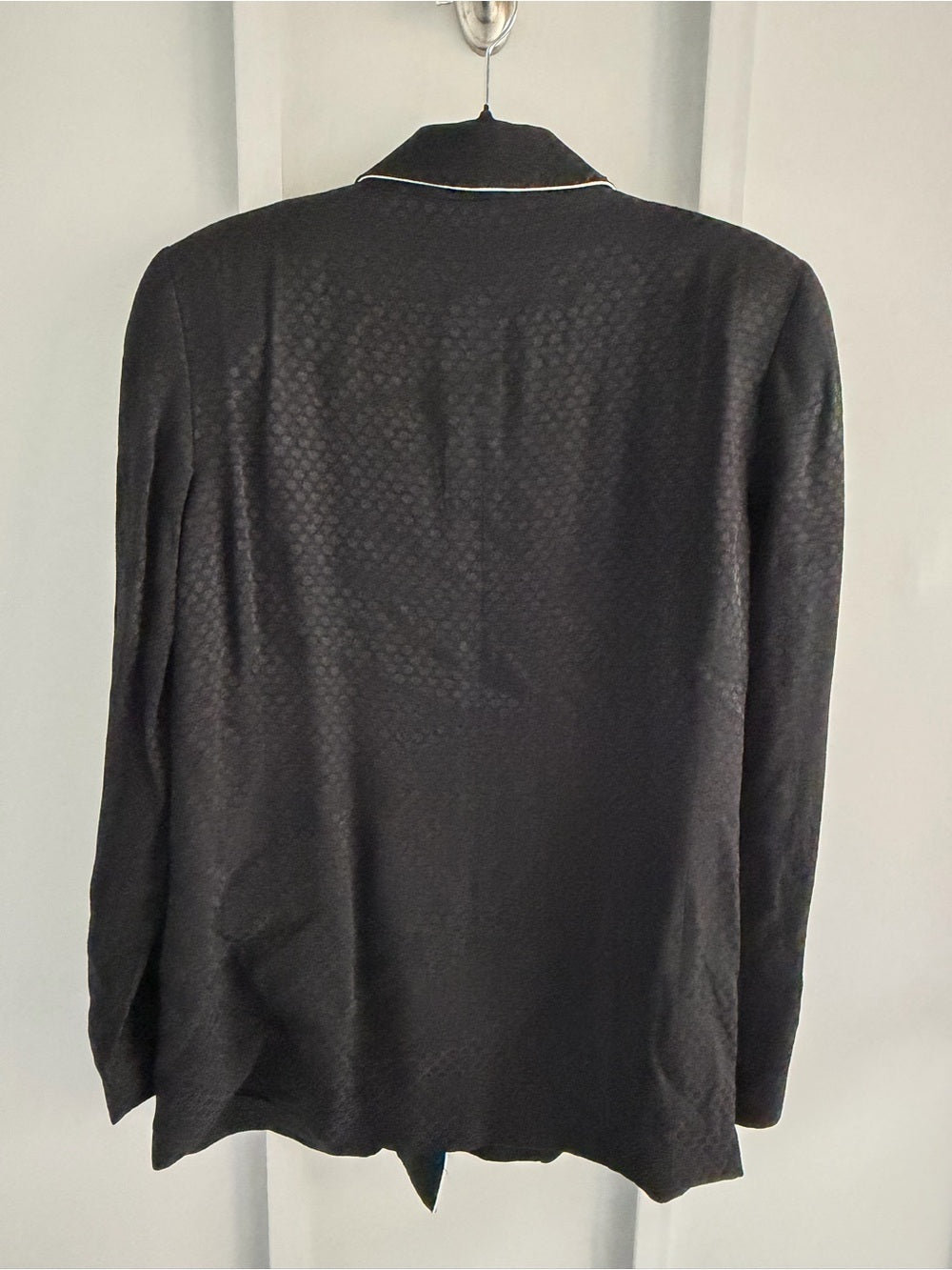Zara Black Satin Viscose Jacquard Piping Blazer L