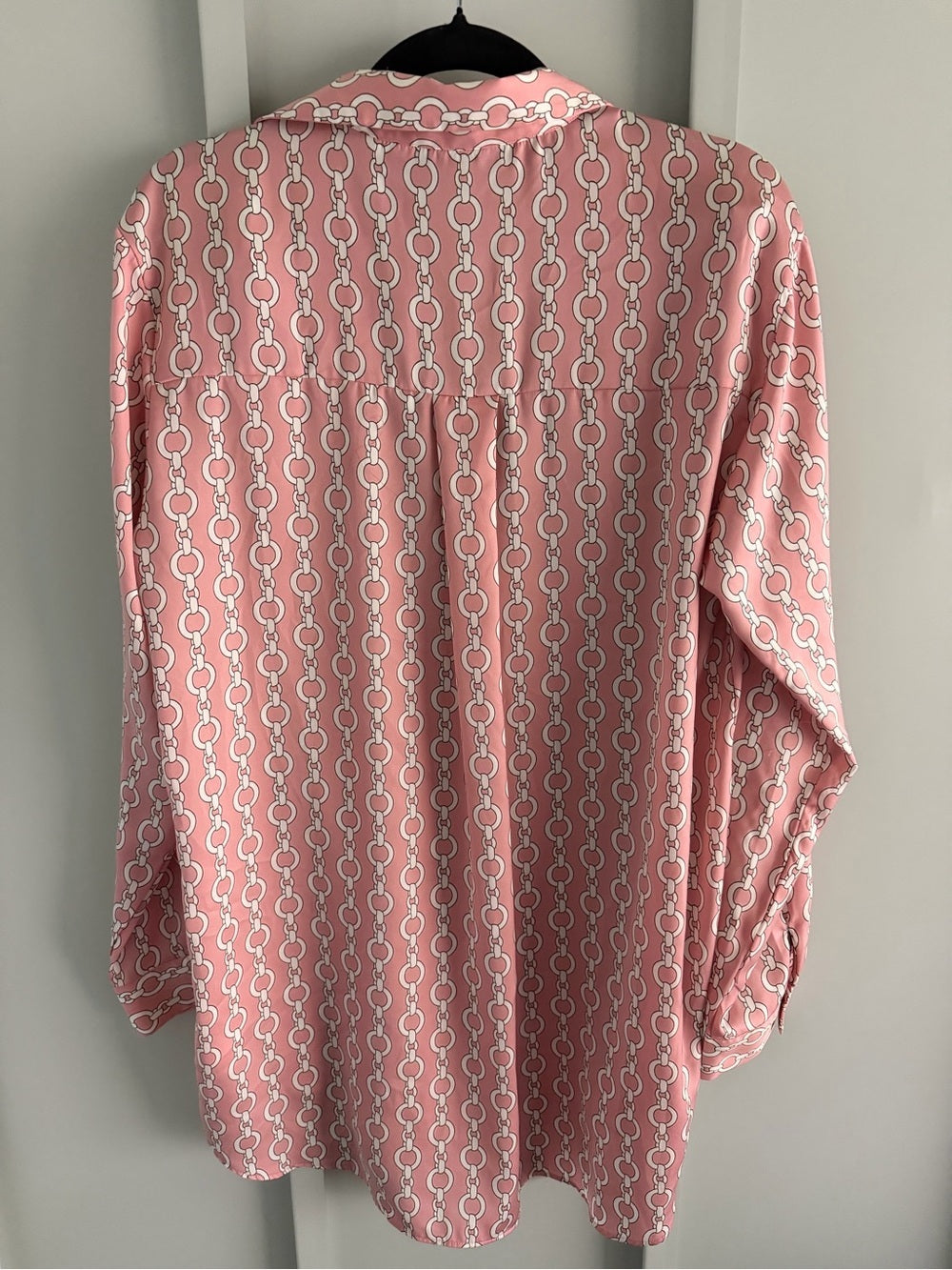 Zara Pink Geometric Chain Link Oversized Satin Blouse L