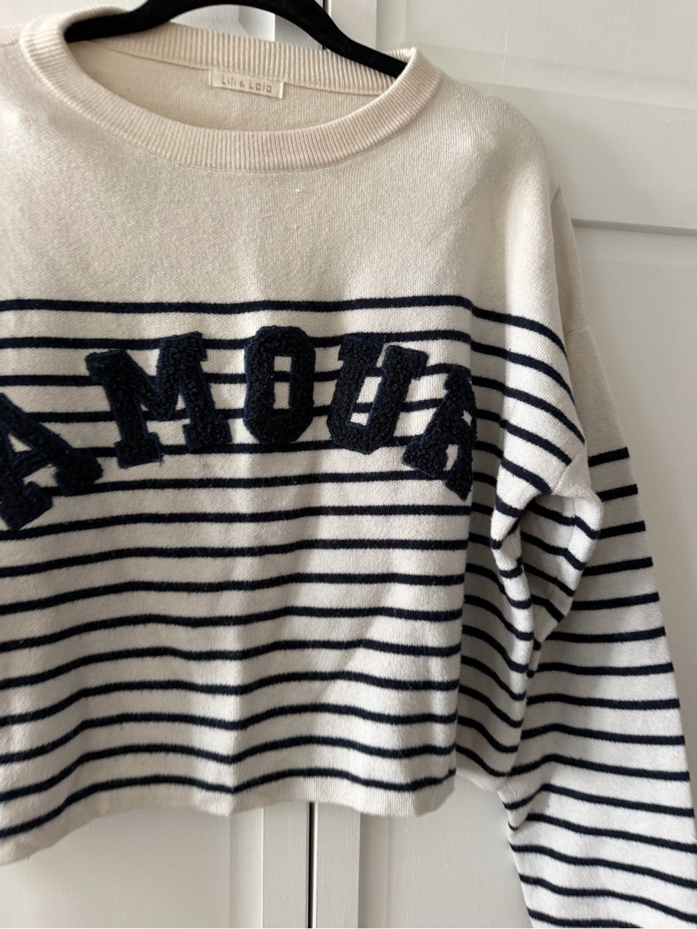 Lili & Lala French Store Striped "Amour" Cropped Sweater