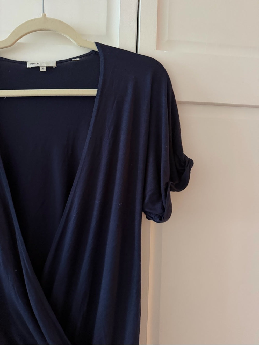 Vince Navy Blue Deep V-Neck Surplice Drape Wrap Top XS