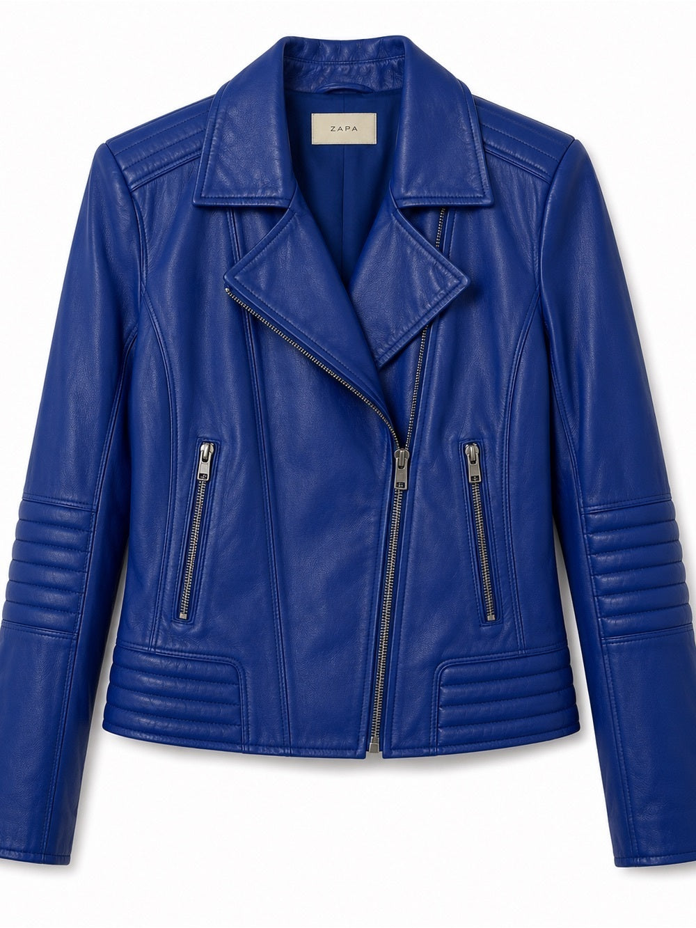 ZAPA Paris Blue 100% Lamb Leather Moto Biker Jacket 42 - US 10 Like New