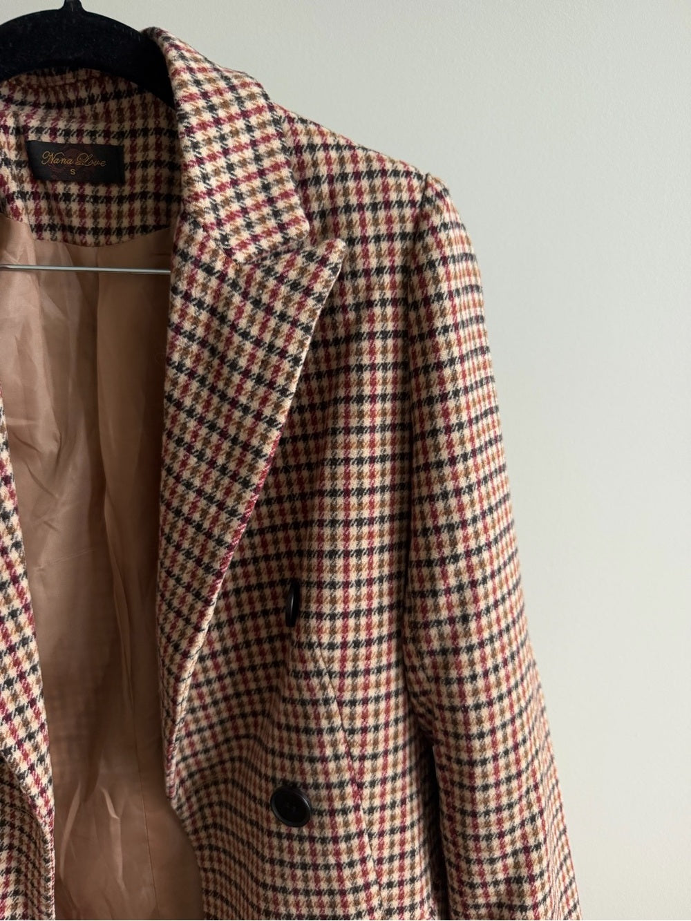 Nana Love French Brand Plaid Double-Breasted Blazer Jacket Size S