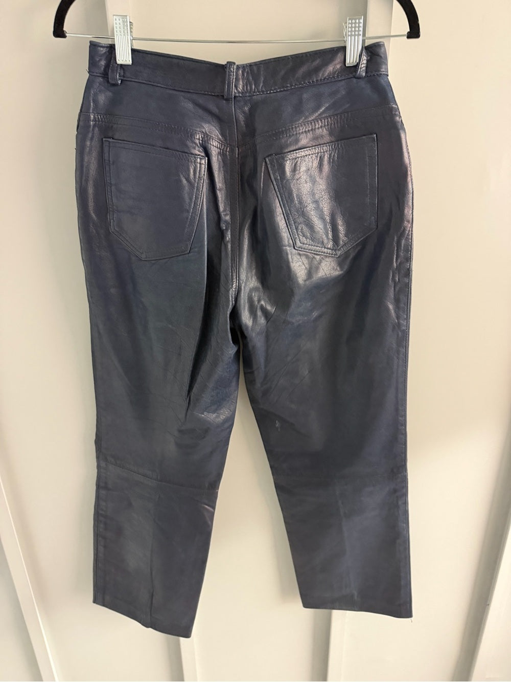 Vintage French Navy Blue Leather Boyfriend Fit Pants - Lined - Size 30