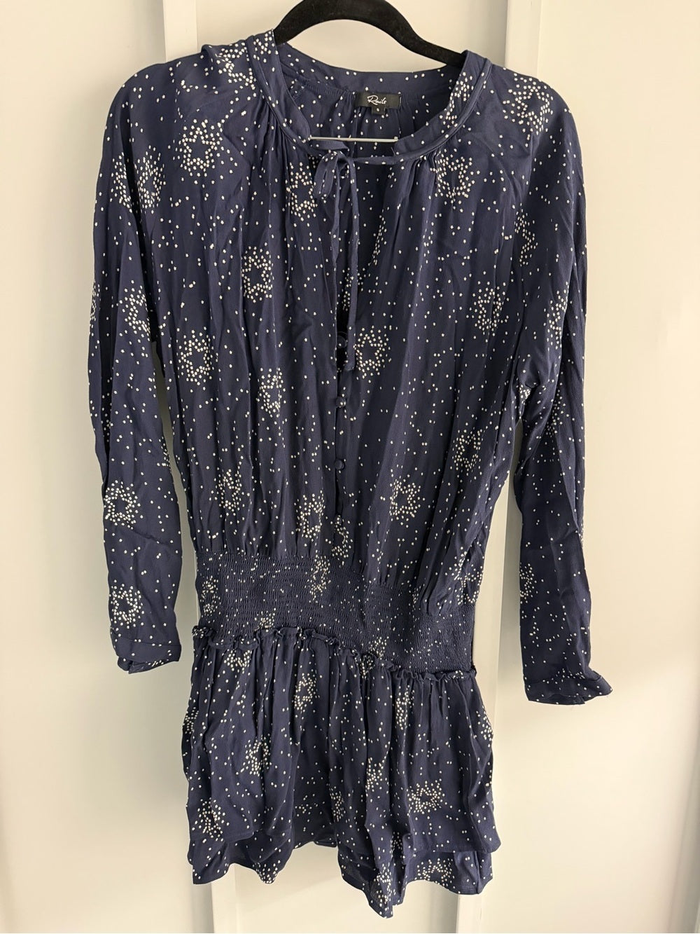 Rails Navy Blue Star Print Smocked Waist Mini Dress S