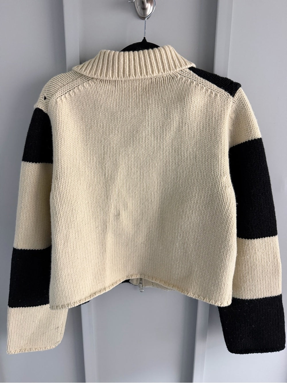 De Base Karé Black & White Colorblock Wool Blend Zip-Up Sweater Size L