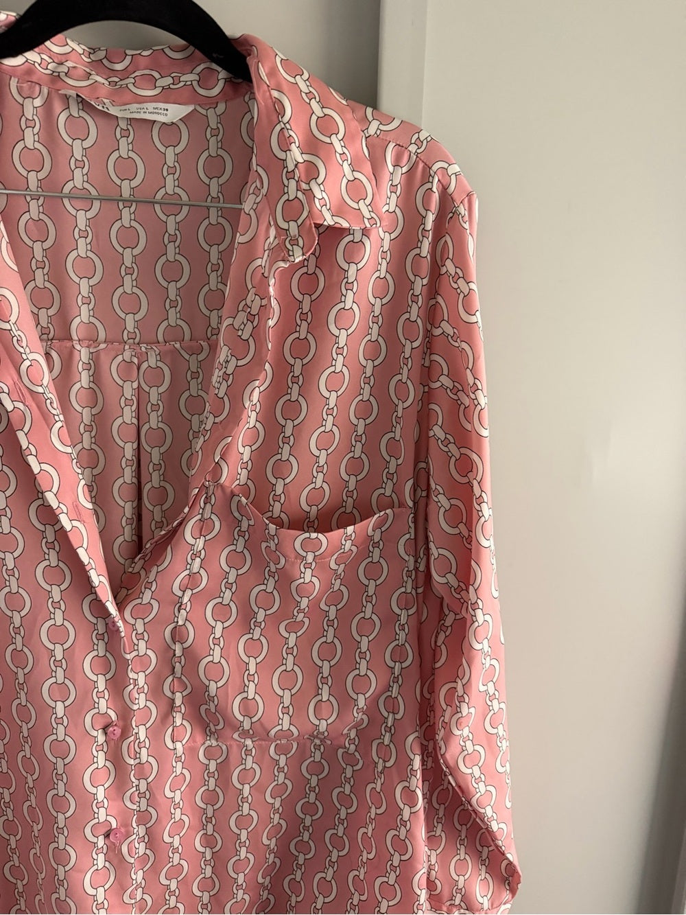 Zara Pink Geometric Chain Link Oversized Satin Blouse L