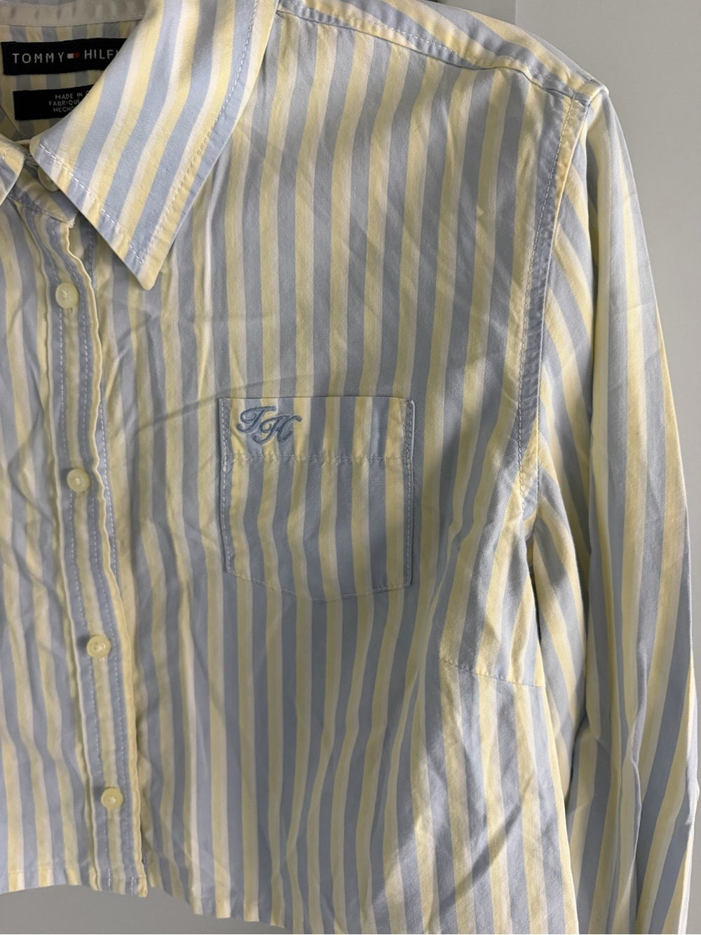 Tommy Hilfiger Pastel Striped Cropped Long-Sleeve Shirt - Size Large