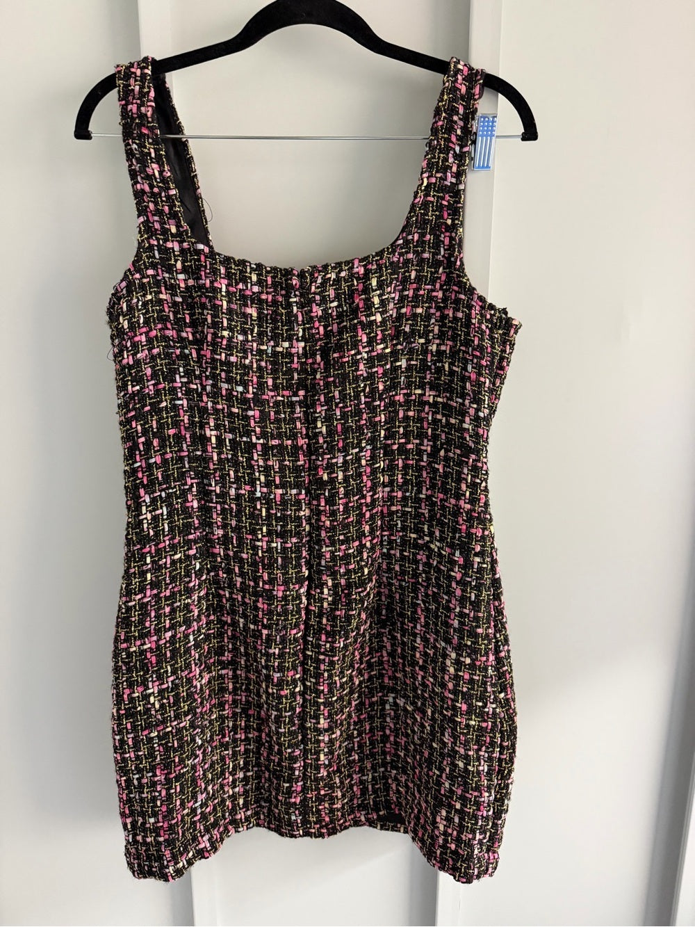 Sincerely Jules Black Pink Metallic Gold Tweed Shift Mini Dress L