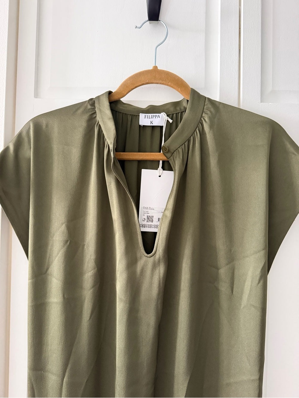 Filippa K Olive Green Satin-Finish Midi Dress - Size 36 (Fits Oversized) NWT