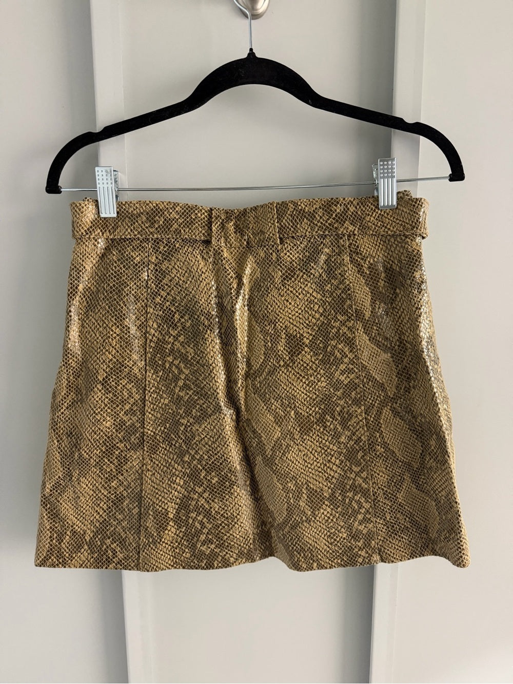 Zara 100% Leather Snakeskin Print Belted Mini Skirt - Size XS