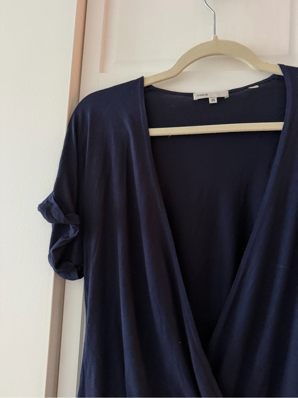 Vince Navy Blue Deep V-Neck Surplice Drape Wrap Top XS