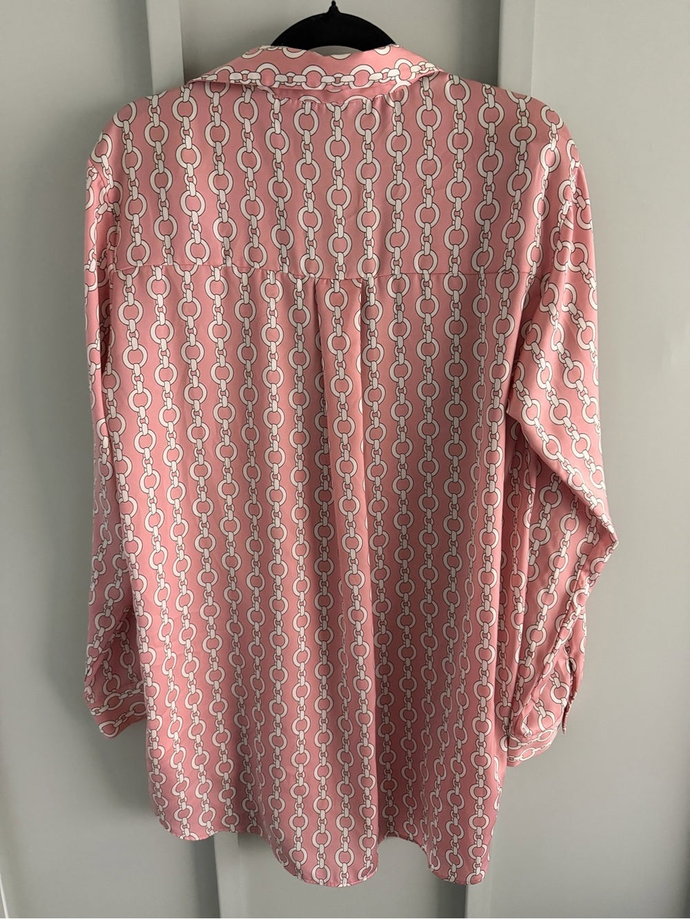 Zara Pink Geometric Chain Link Oversized Satin Blouse L