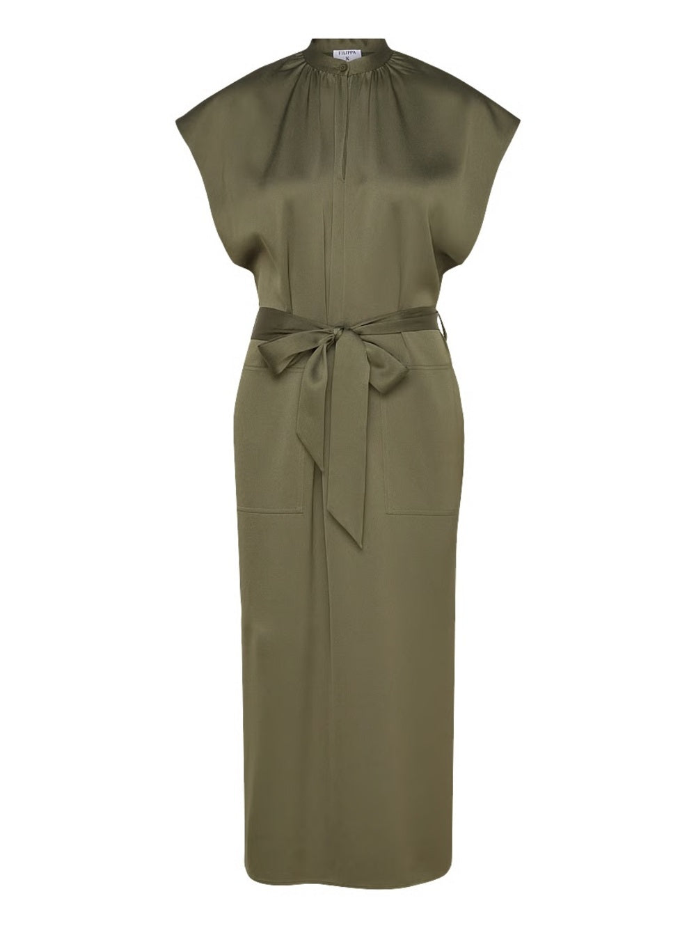 Filippa K Olive Green Satin-Finish Midi Dress - Size 36 (Fits Oversized) NWT