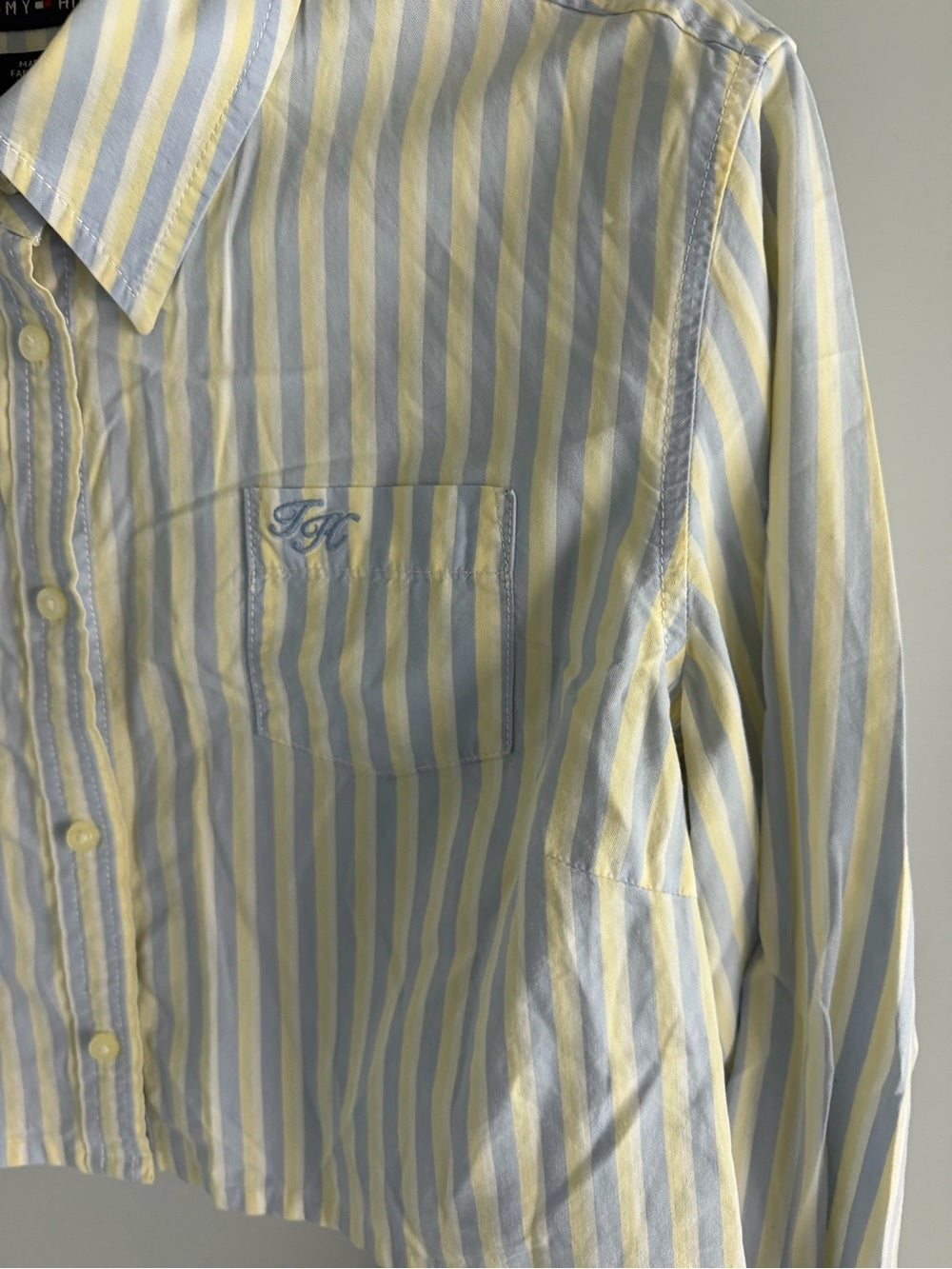 Tommy Hilfiger Pastel Striped Cropped Long-Sleeve Shirt - Size Large