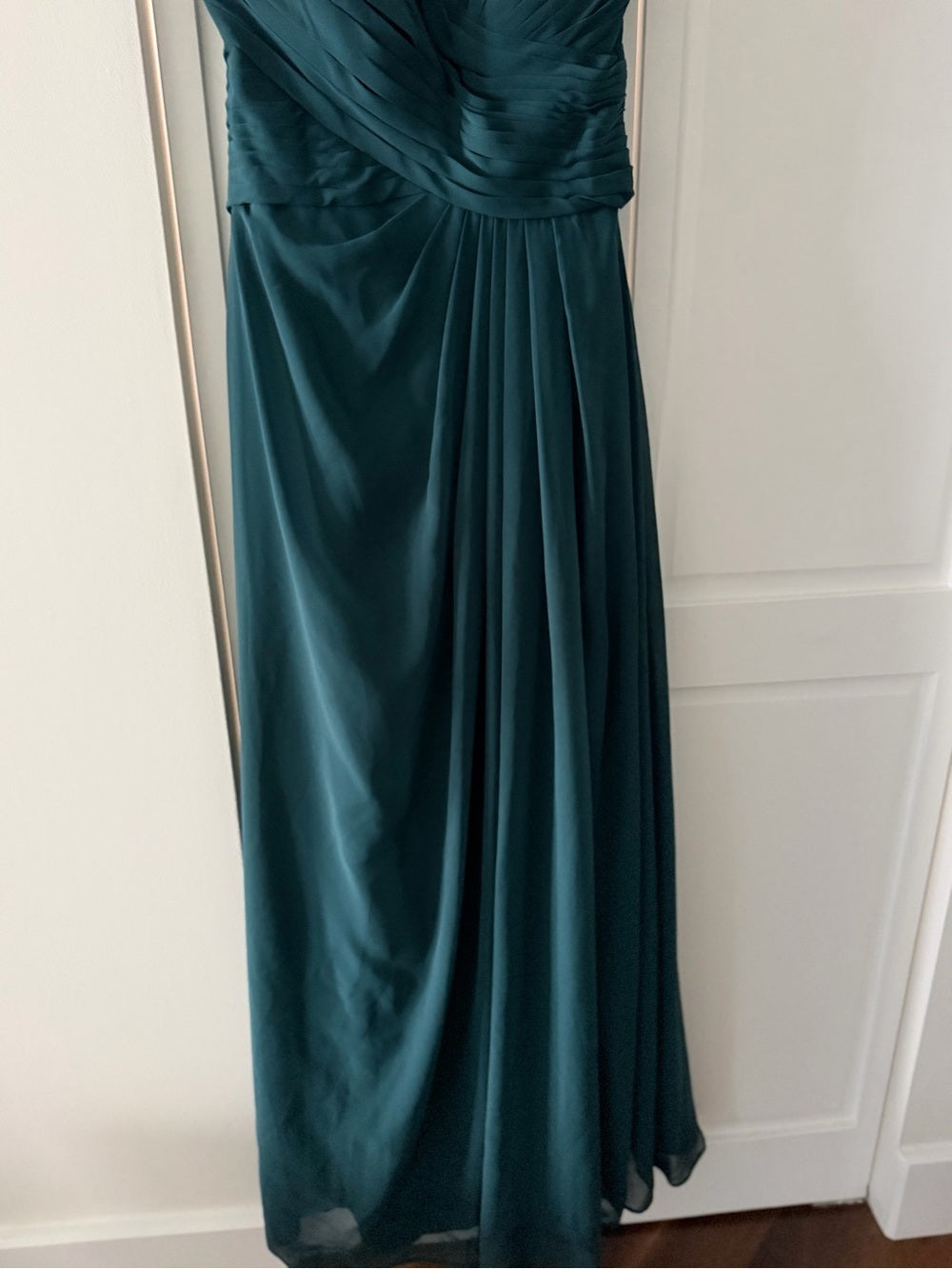 New Azazie Dark Green Strapless Ruched Chiffon Maxi Dress A6