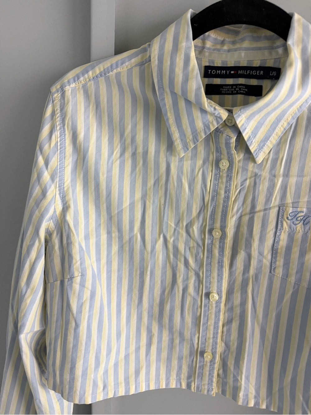 Tommy Hilfiger Pastel Striped Cropped Long-Sleeve Shirt - Size Large