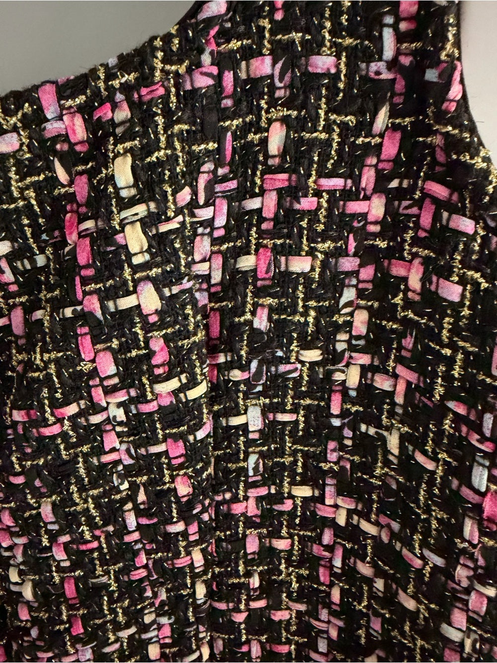 Sincerely Jules Black Pink Metallic Gold Tweed Shift Mini Dress L