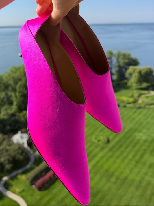 Kiki Price Fuchsia Satin Pointed-Toe Kitten Heels - Size 9 New
