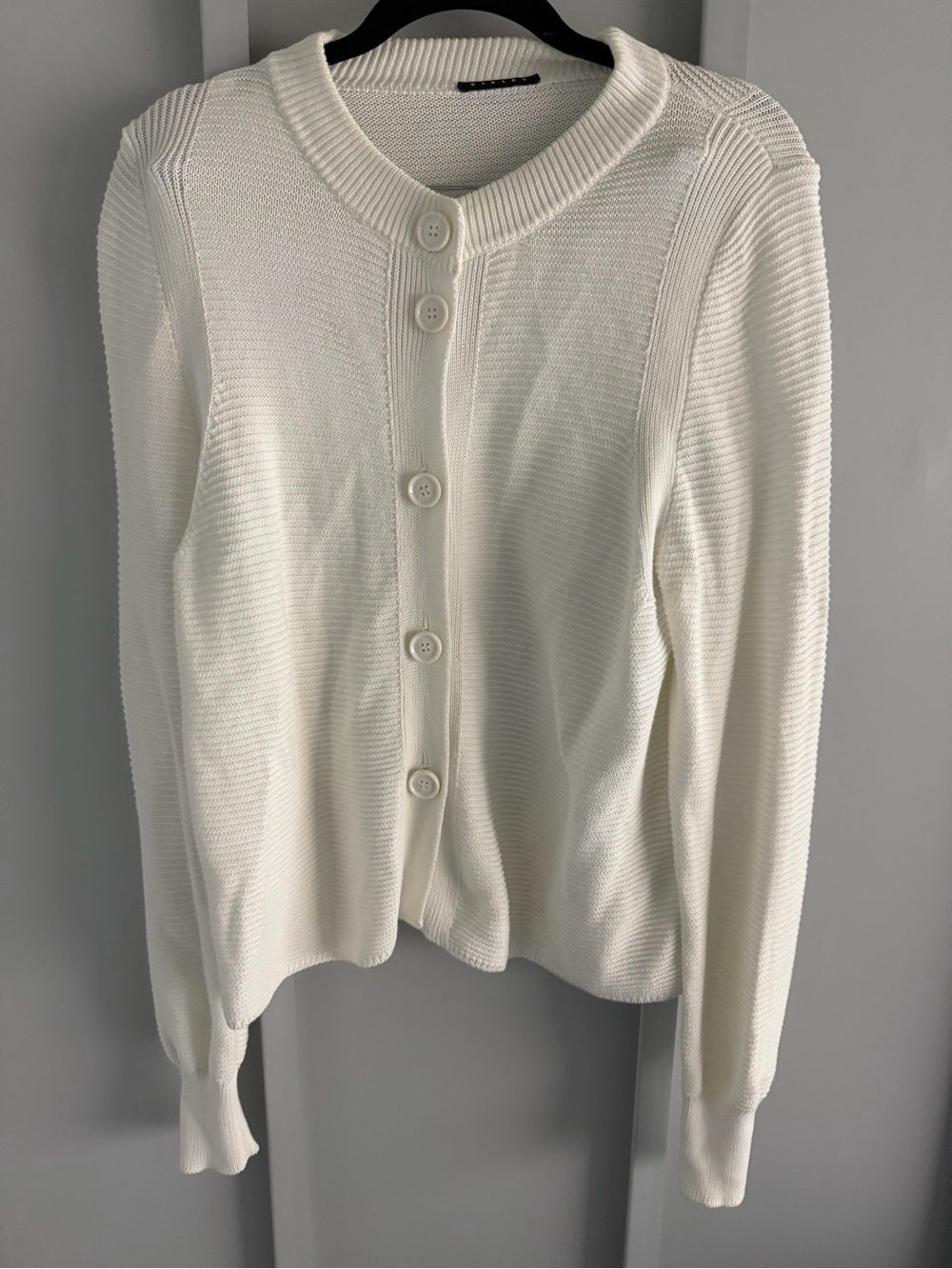 Sisley White 100% Cotton Ribbed Oversized Button Cardigan M