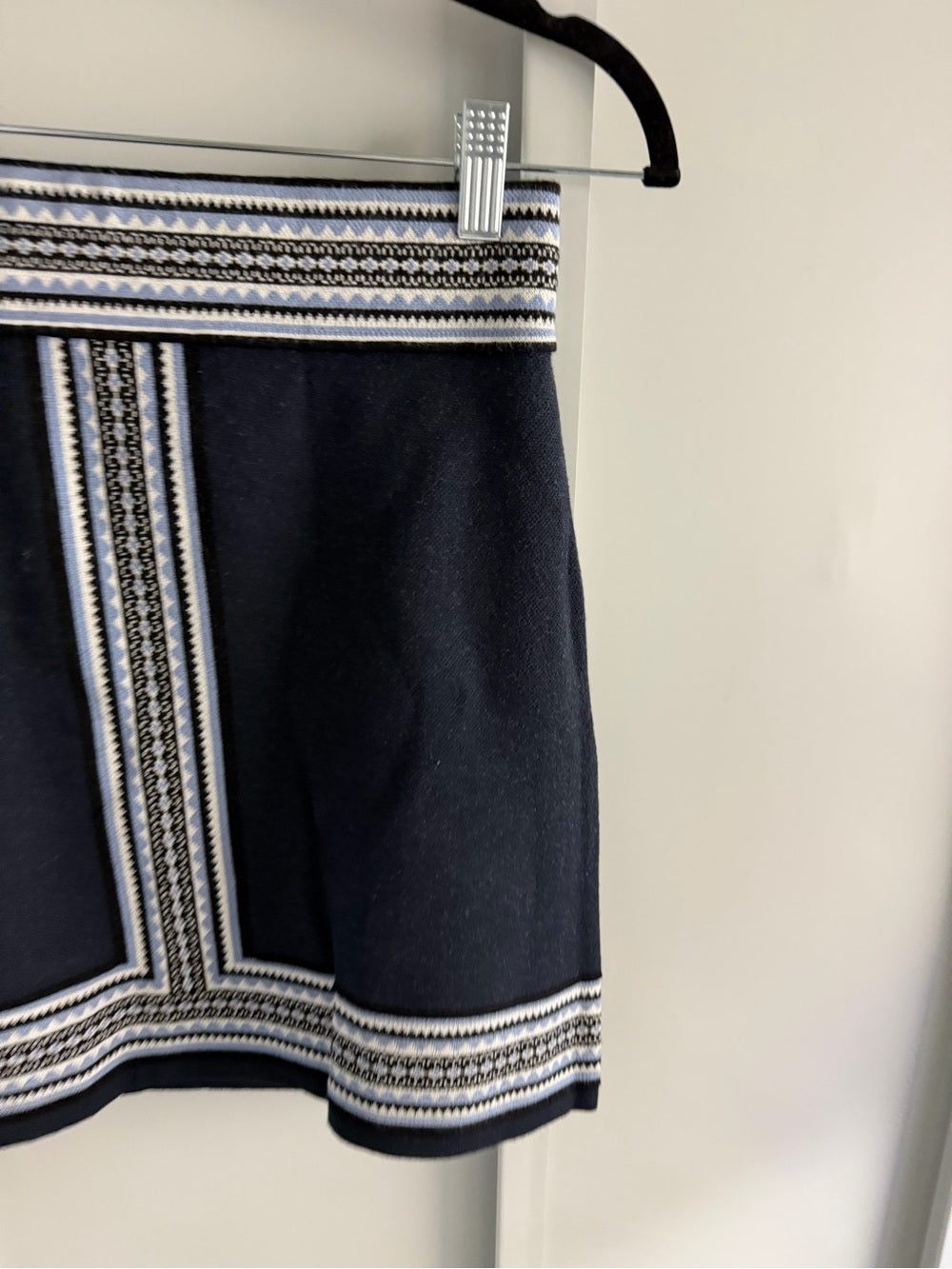 Club Monaco Navy Blue Geometric Border Knit Mini Skirt S
