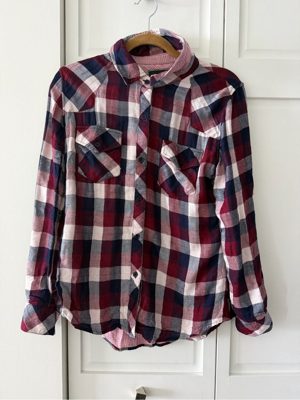 Rails Burgundy Navy Plaid Double Layer Flannel Shirt S