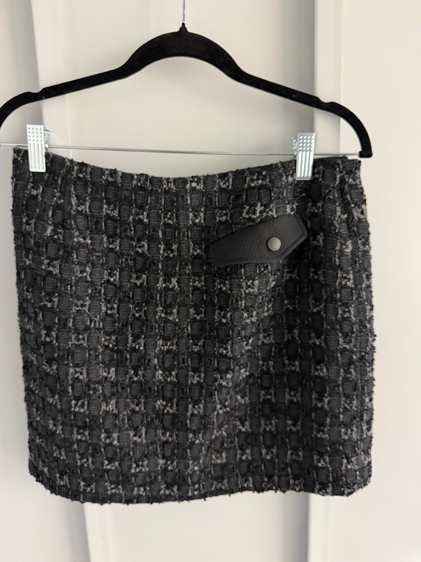 Rag & Bone Black Virgin Wool Tweed Asymmetric Zip Wrap Mini Skirt Size 2