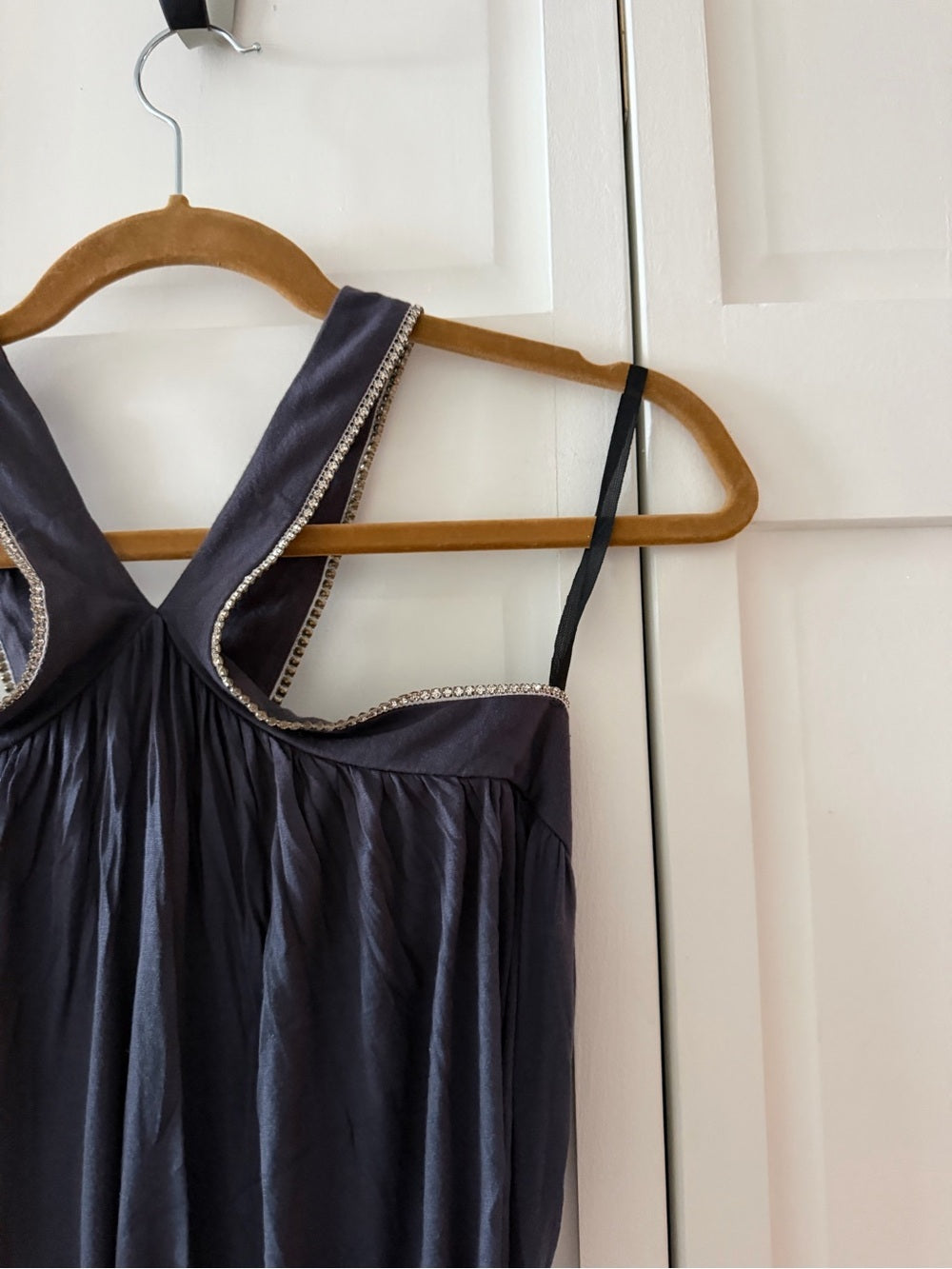 Velvet Mauve Charcoal Grey Rhinestone Cross Back Mini Dress M y2k