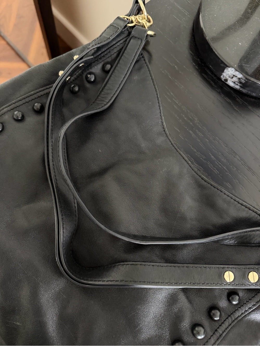 Loeffler Randall Black Leather Studded Shoulder Bag | classic everyday tote work