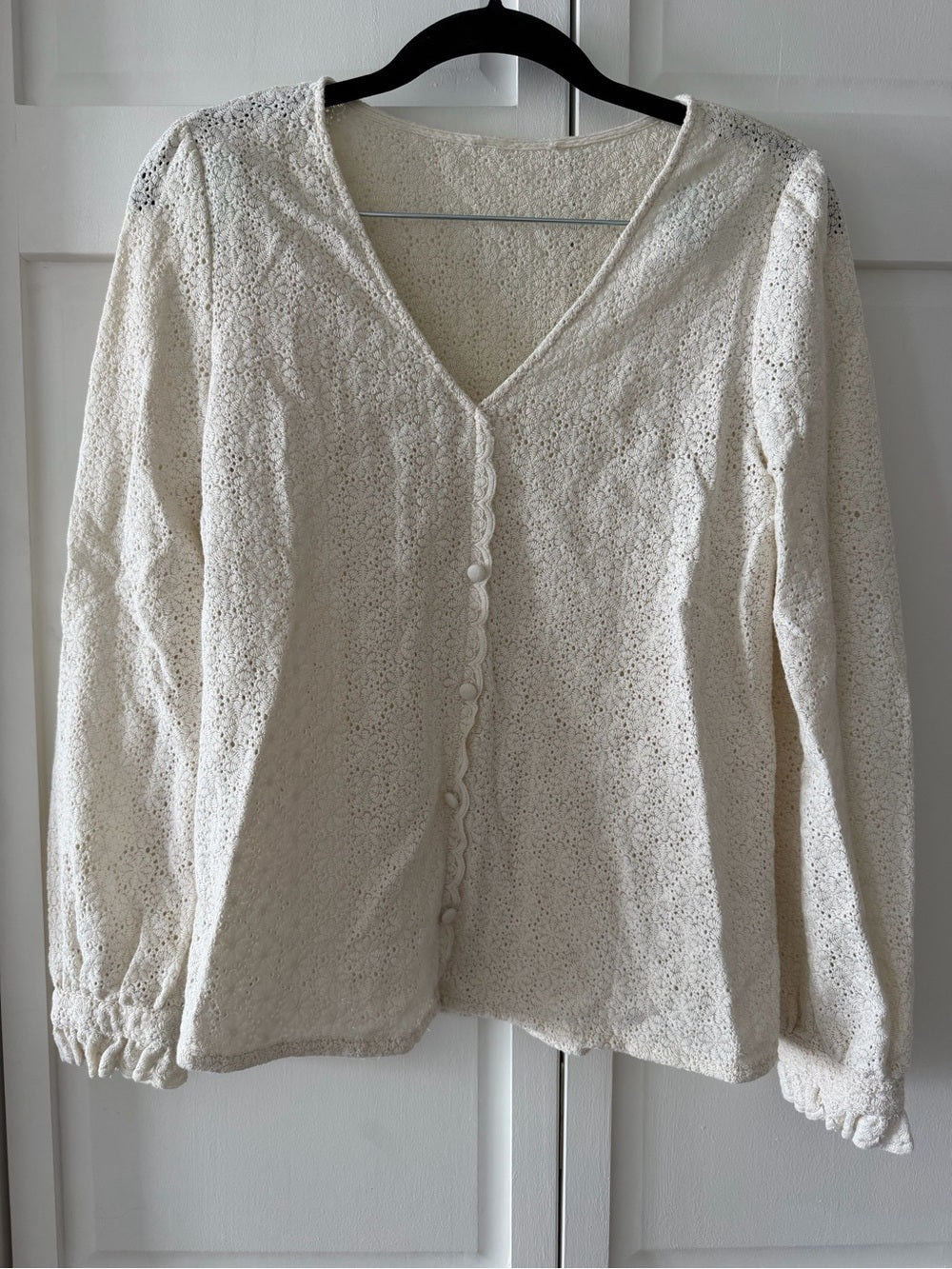 Vintage Cream 100% Cotton Lace Blouse - Size M