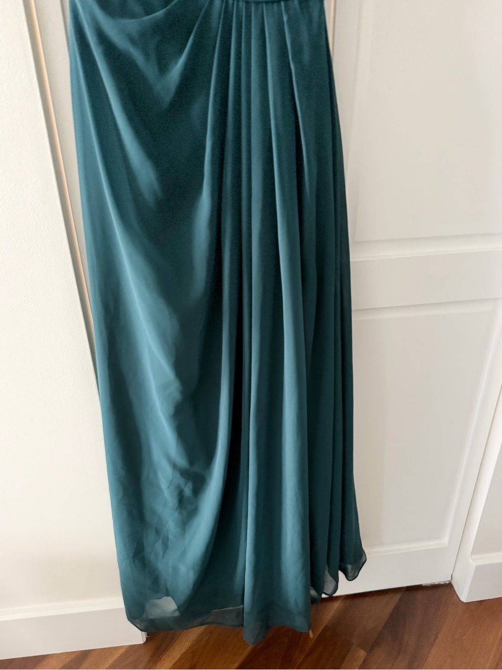New Azazie Dark Green Strapless Ruched Chiffon Maxi Dress A6