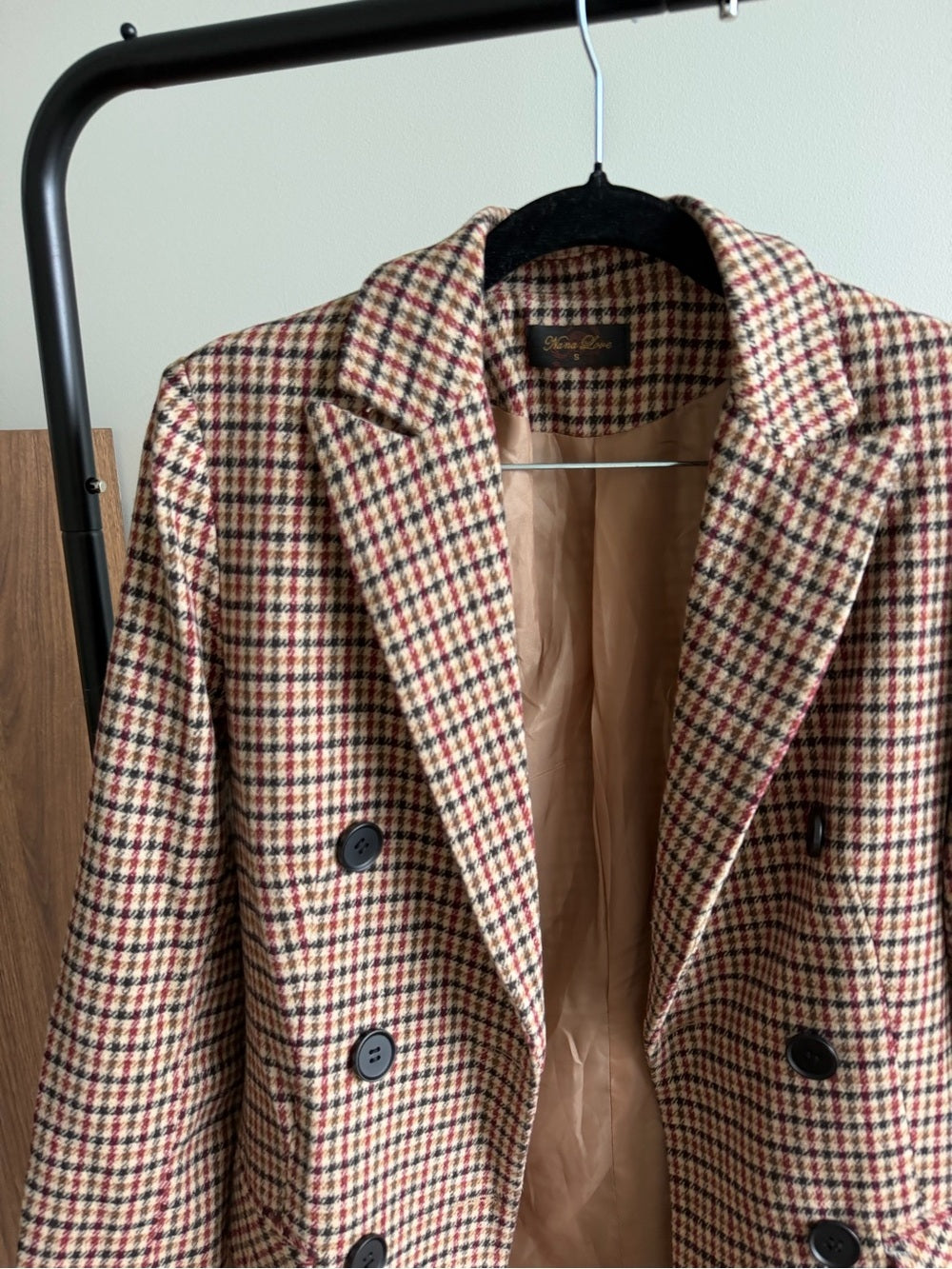 Nana Love French Brand Plaid Double-Breasted Blazer Jacket Size S