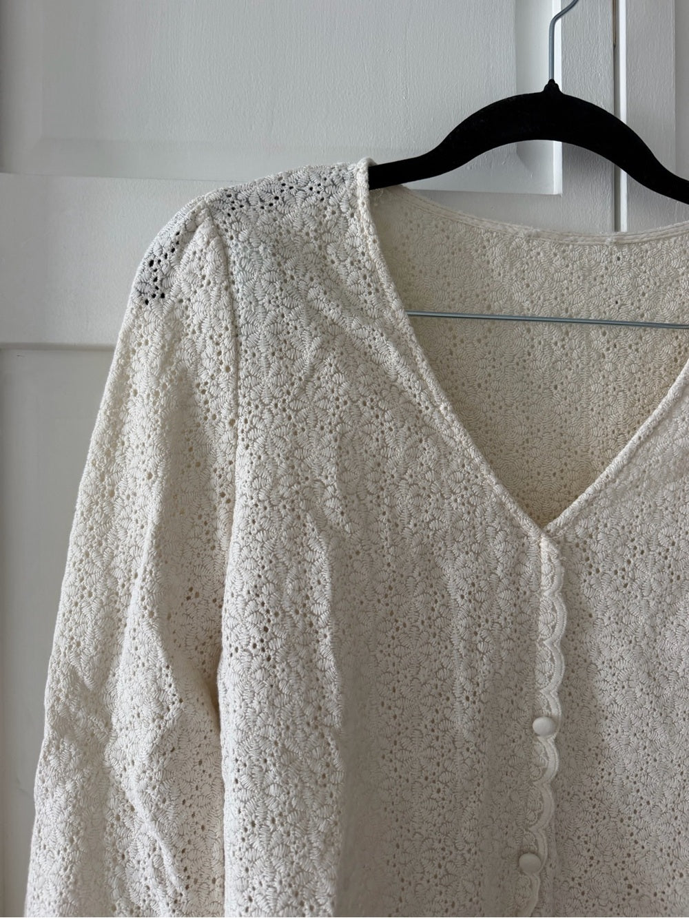 Vintage Cream 100% Cotton Lace Blouse - Size M