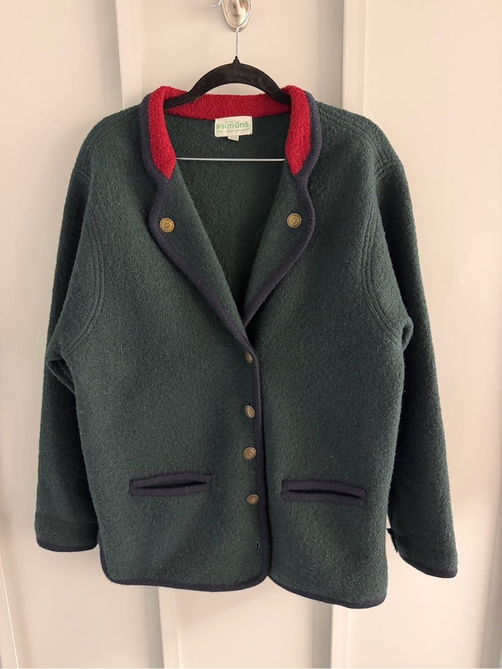 Vintage Simons Boiled Wool Jacket - Forest Green & Red