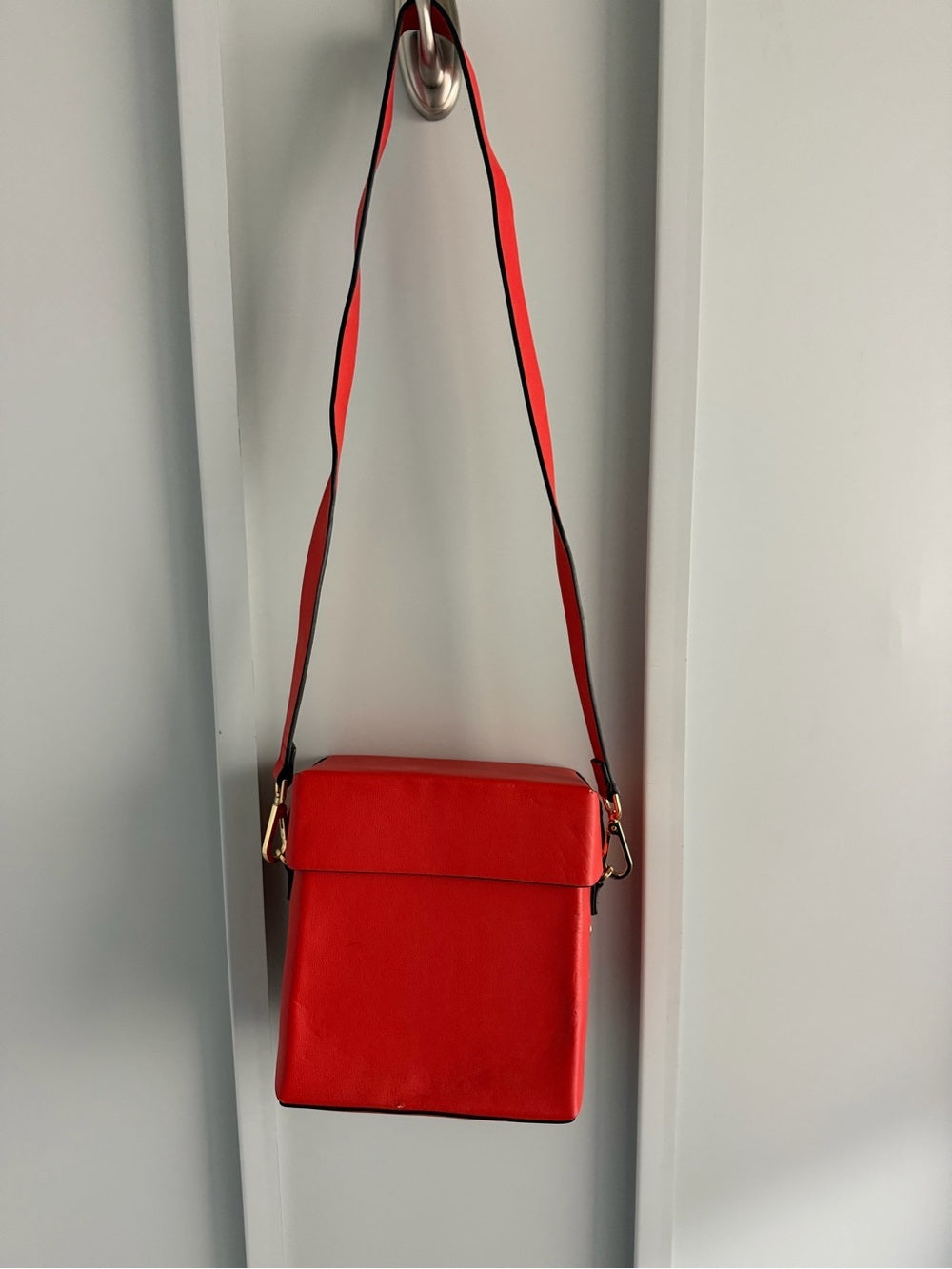 Topshop Red Faux Leather Box Crossbody Bag