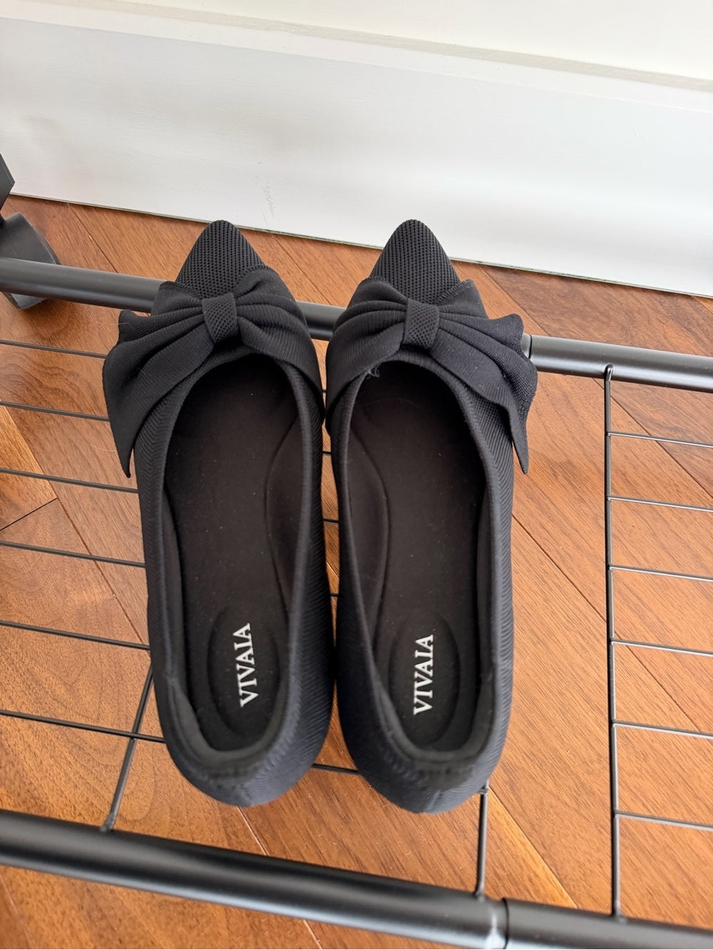 VIVAIA Black Pointed Toe Knit Bow Ballet Flats Size 39 / US 8.5 New