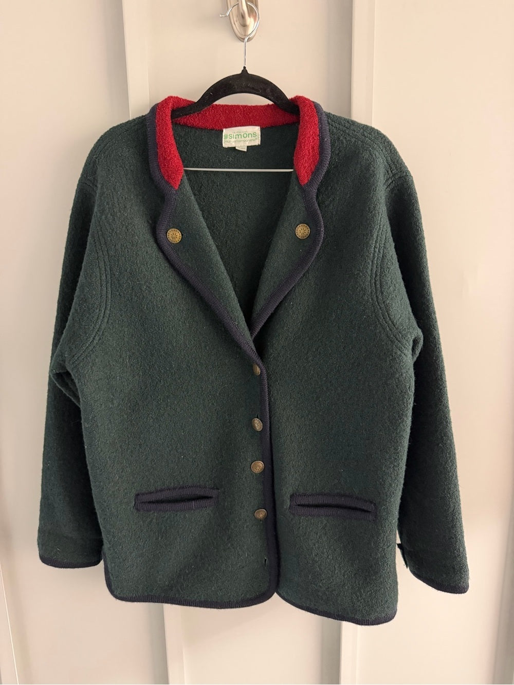 Vintage Simons Boiled Wool Jacket - Forest Green & Red
