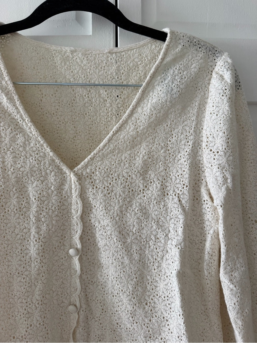 Vintage Cream 100% Cotton Lace Blouse - Size M