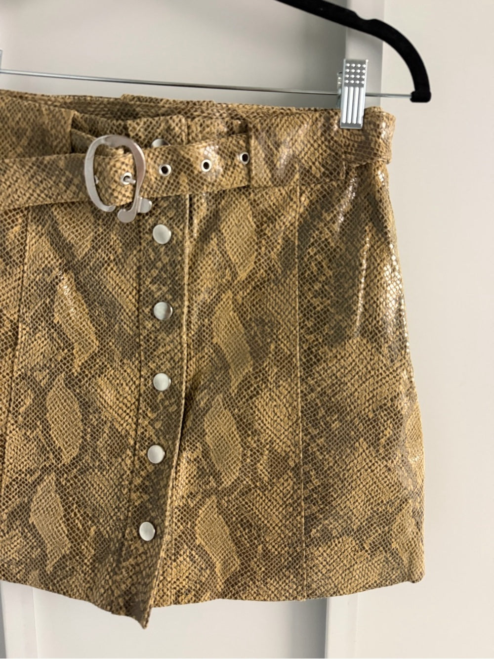 Zara 100% Leather Snakeskin Print Belted Mini Skirt - Size XS