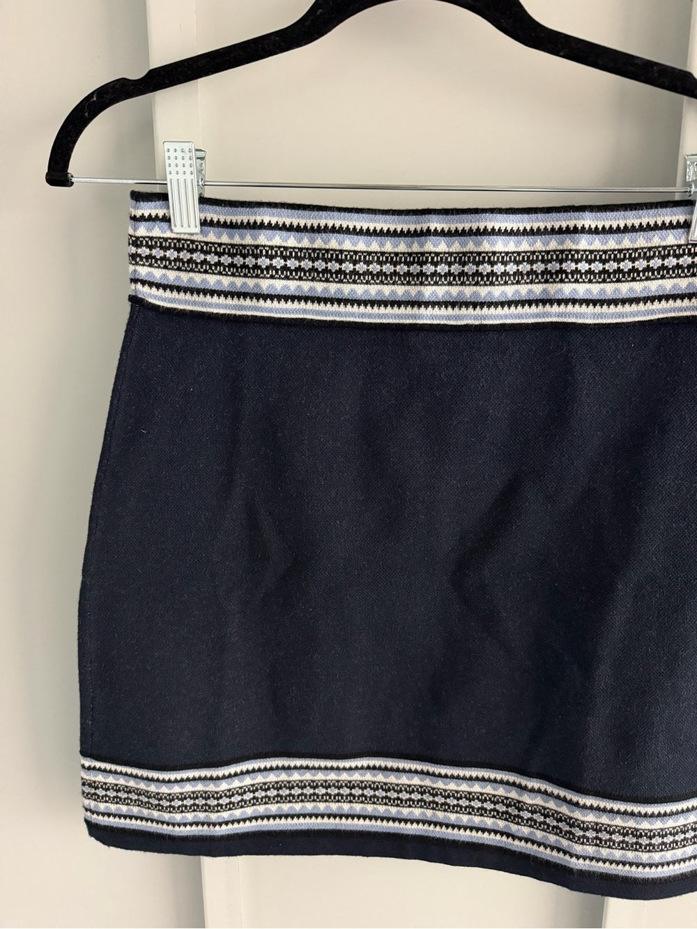 Club Monaco Navy Blue Geometric Border Knit Mini Skirt S