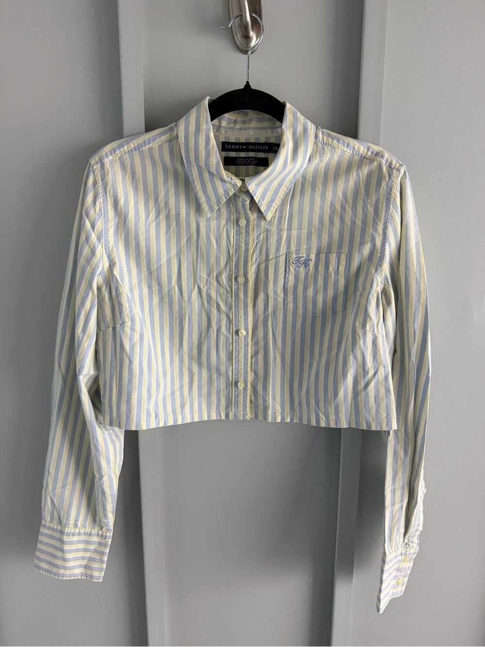Tommy Hilfiger Pastel Striped Cropped Long-Sleeve Shirt - Size Large