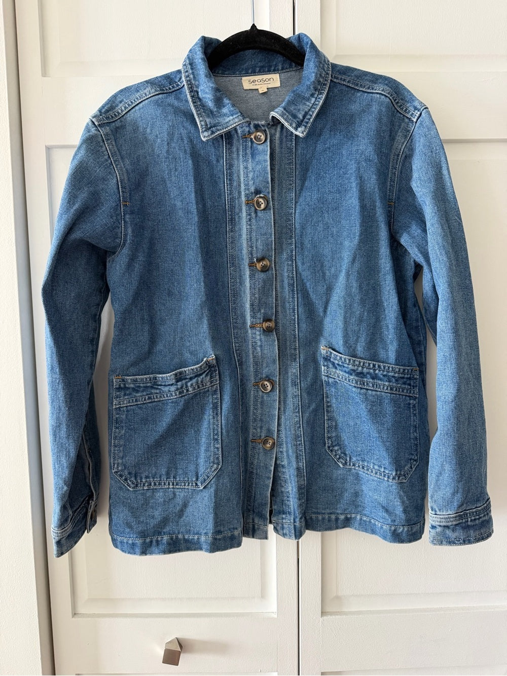 Season French Designer Soft Denim Chore Jacket - Blue - Size S