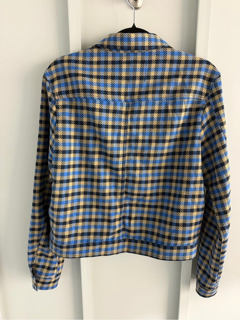 ICHI Blue & Beige Checkered Button-Up Jacket - Size 36 Like New Size S