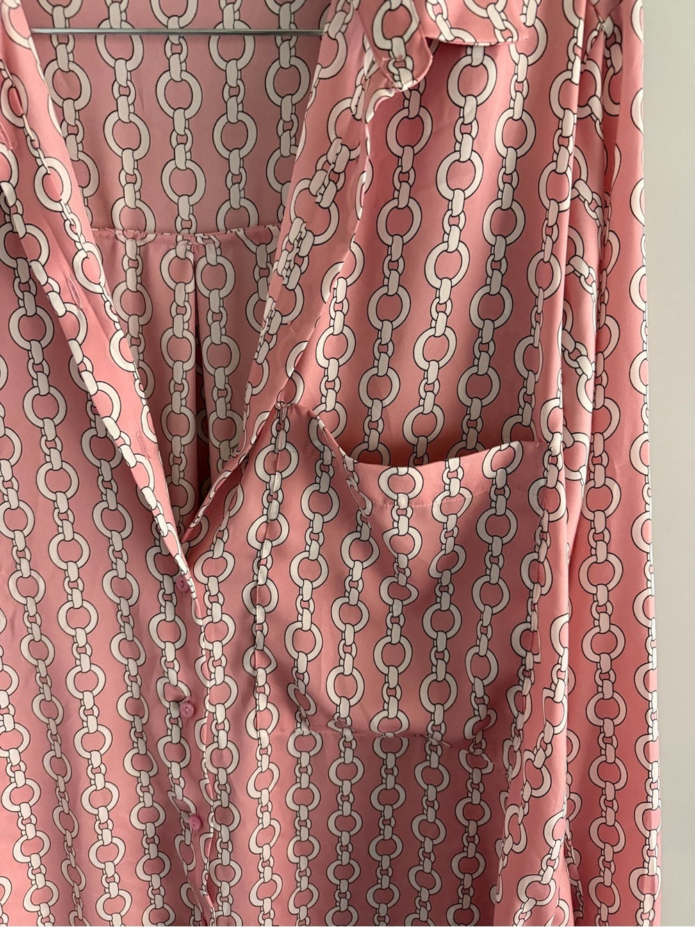 Zara Pink Geometric Chain Link Oversized Satin Blouse L