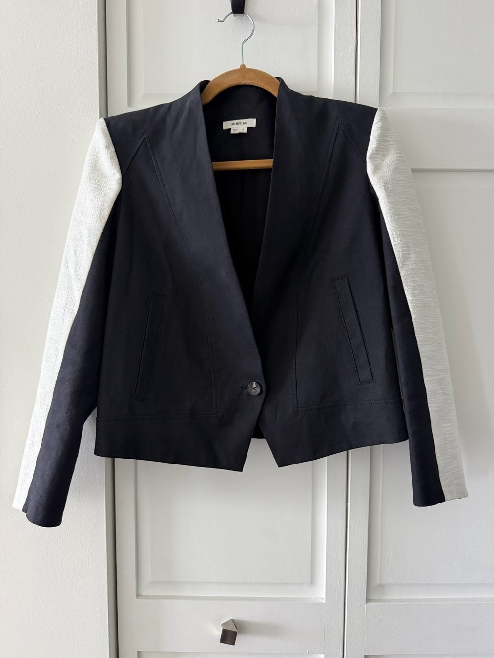 Helmut Lang Black Cotton Linen Colorblock Blazer 2