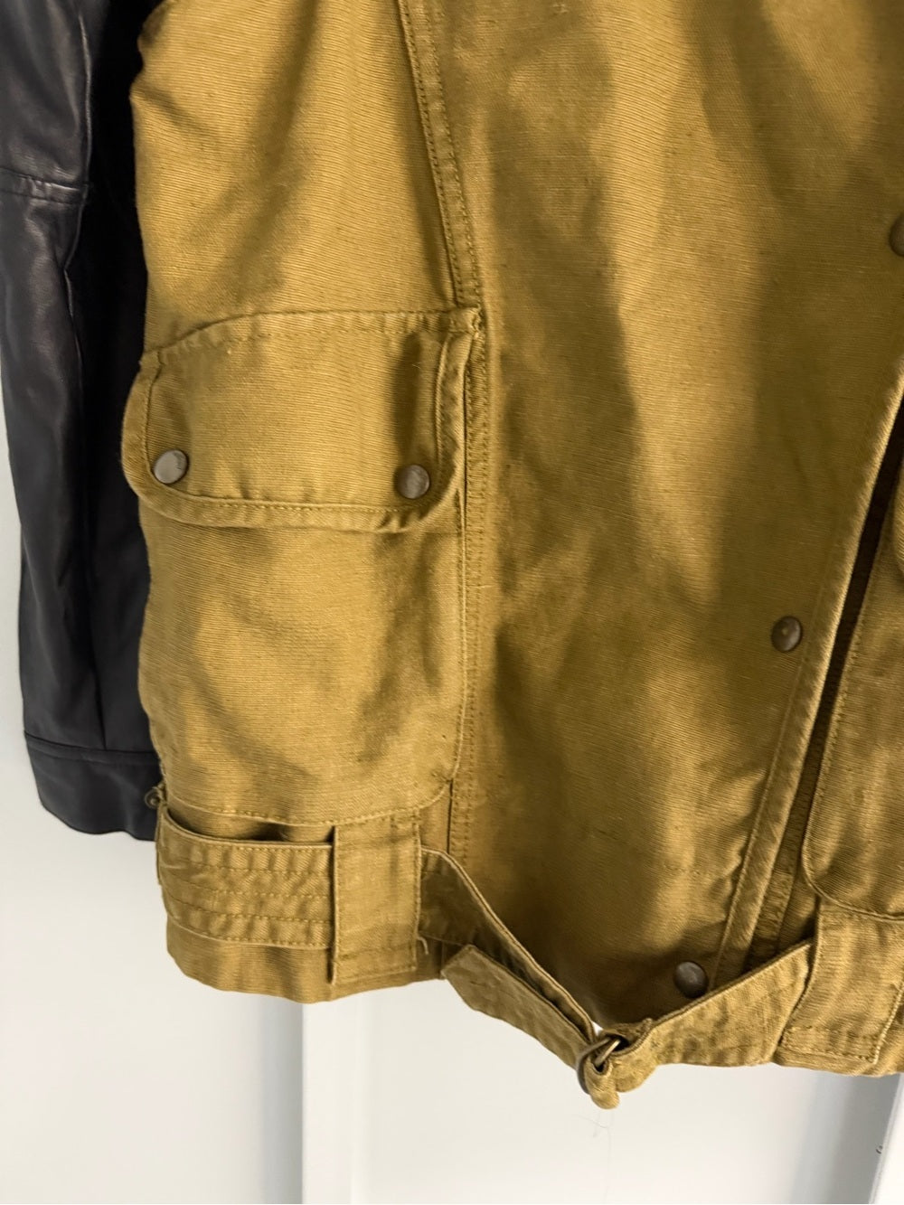 Wilfred Free Aritzia Olive Green Linen Cotton Faux Leather Sleeve Jacket XS
